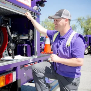 Booster truck yard and service professional checking equipment