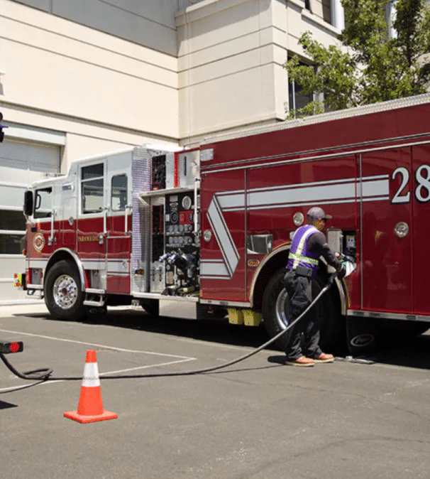 refueling fire truck with professional