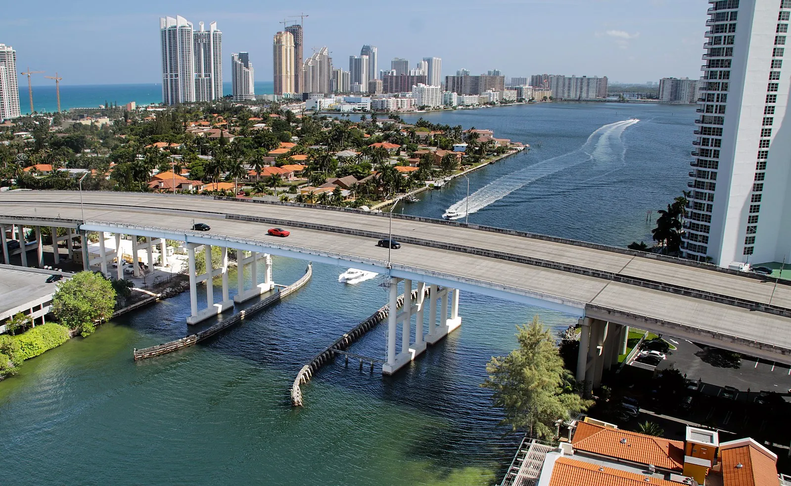 miami beach drawbridge open with water