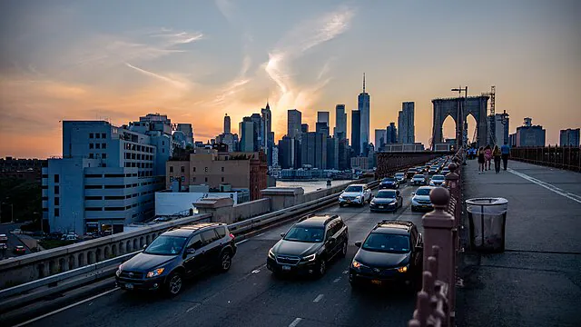 Sunset Brooklyn Bridge Driving