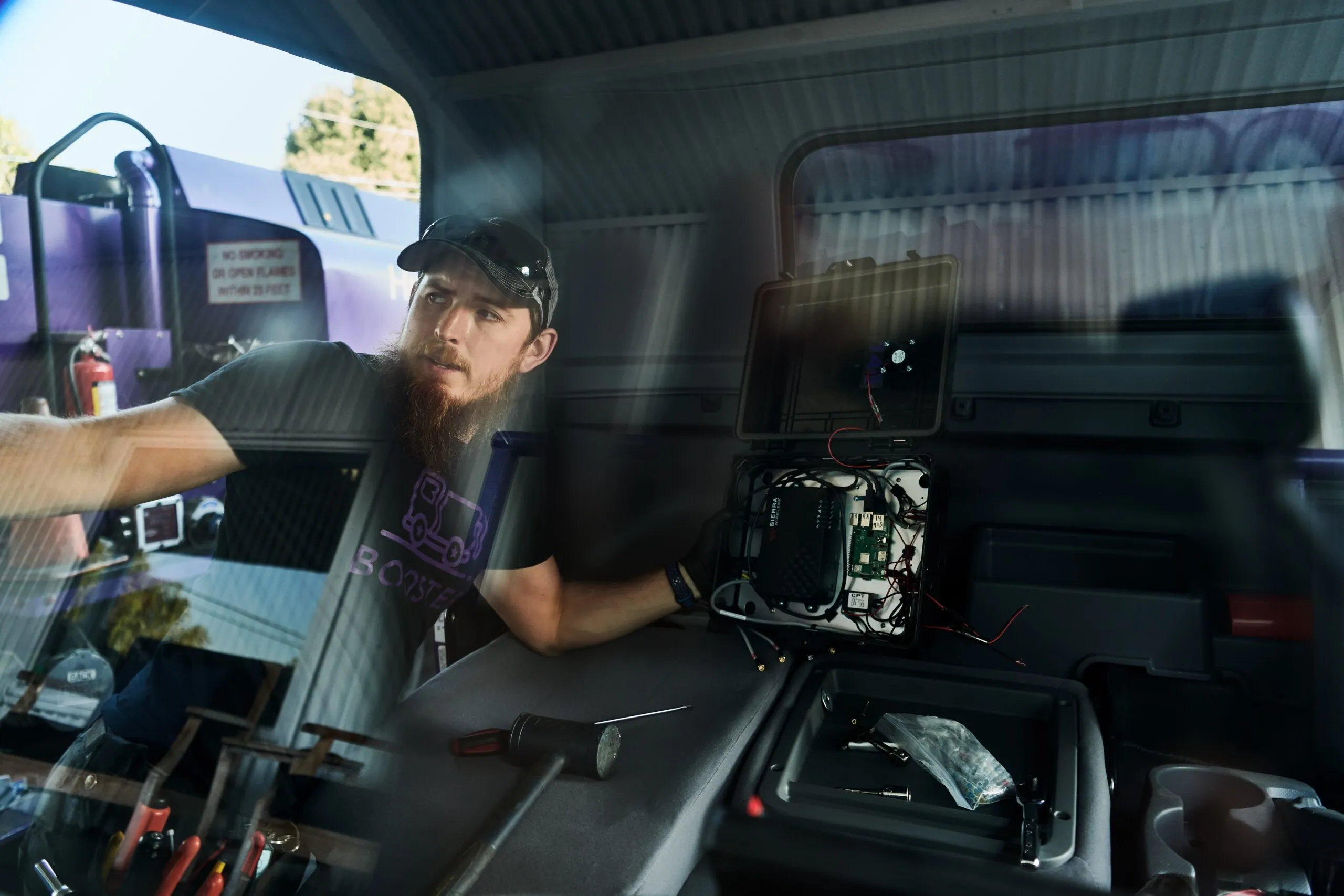 man in high tech truck